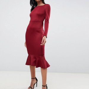 ASOS burgundy peplum dress